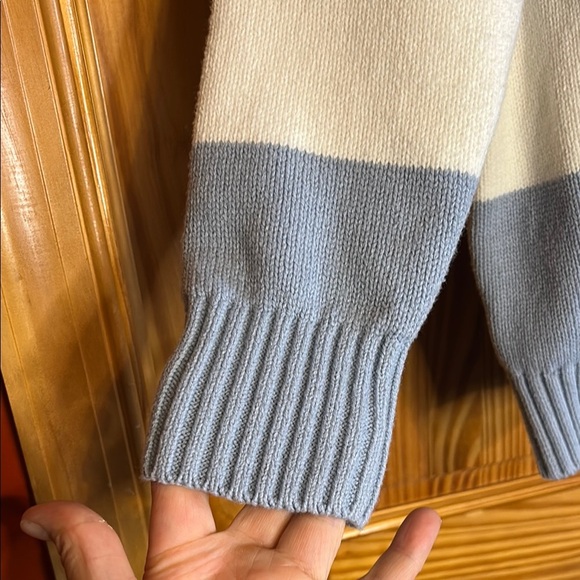 Striped Blue and Cream Women's Sweater - Picture 4 of 12